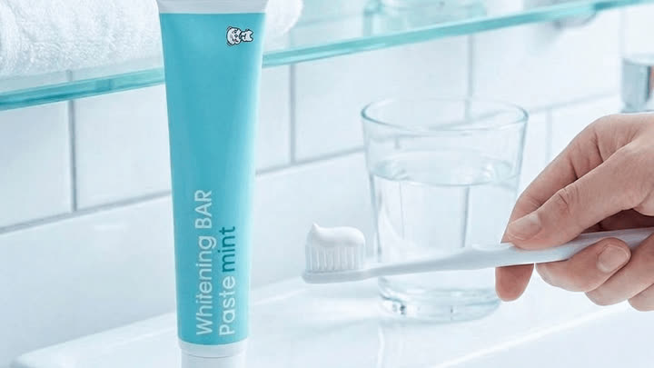 WhiteningBAR Paste Mintを歯ブラシに取る使用イメージ