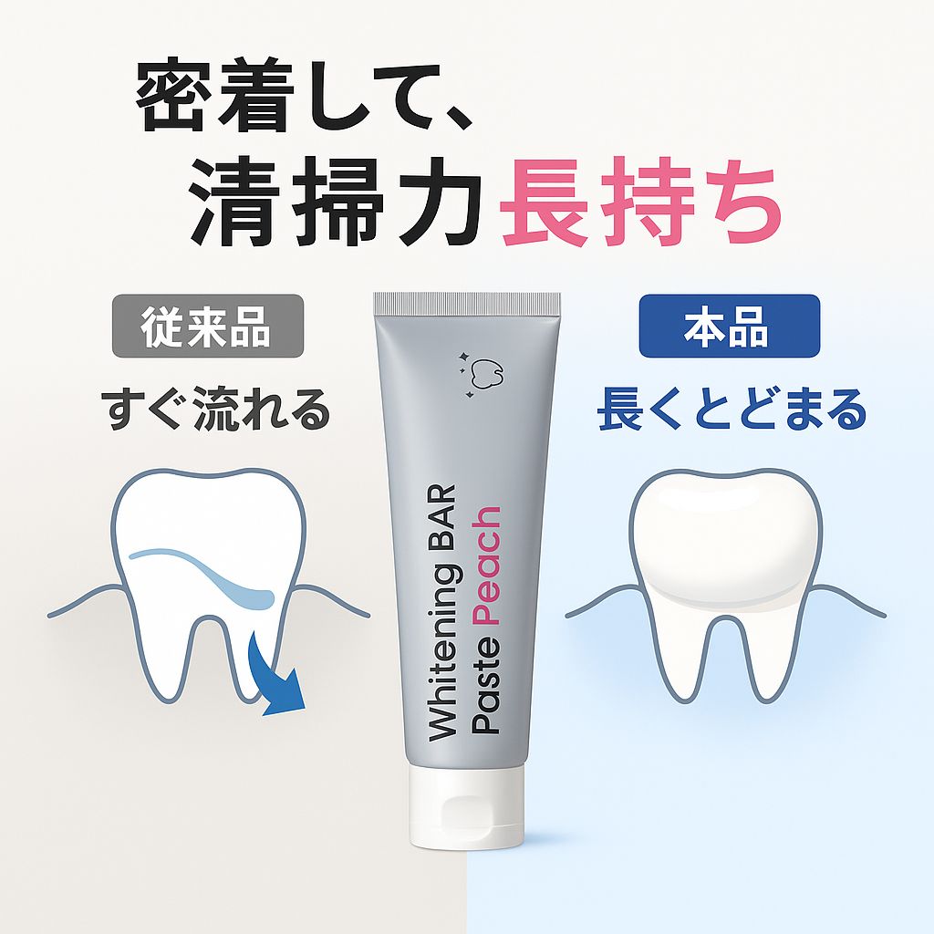 歯みがき剤が歯に長くとどまるイメージ図
